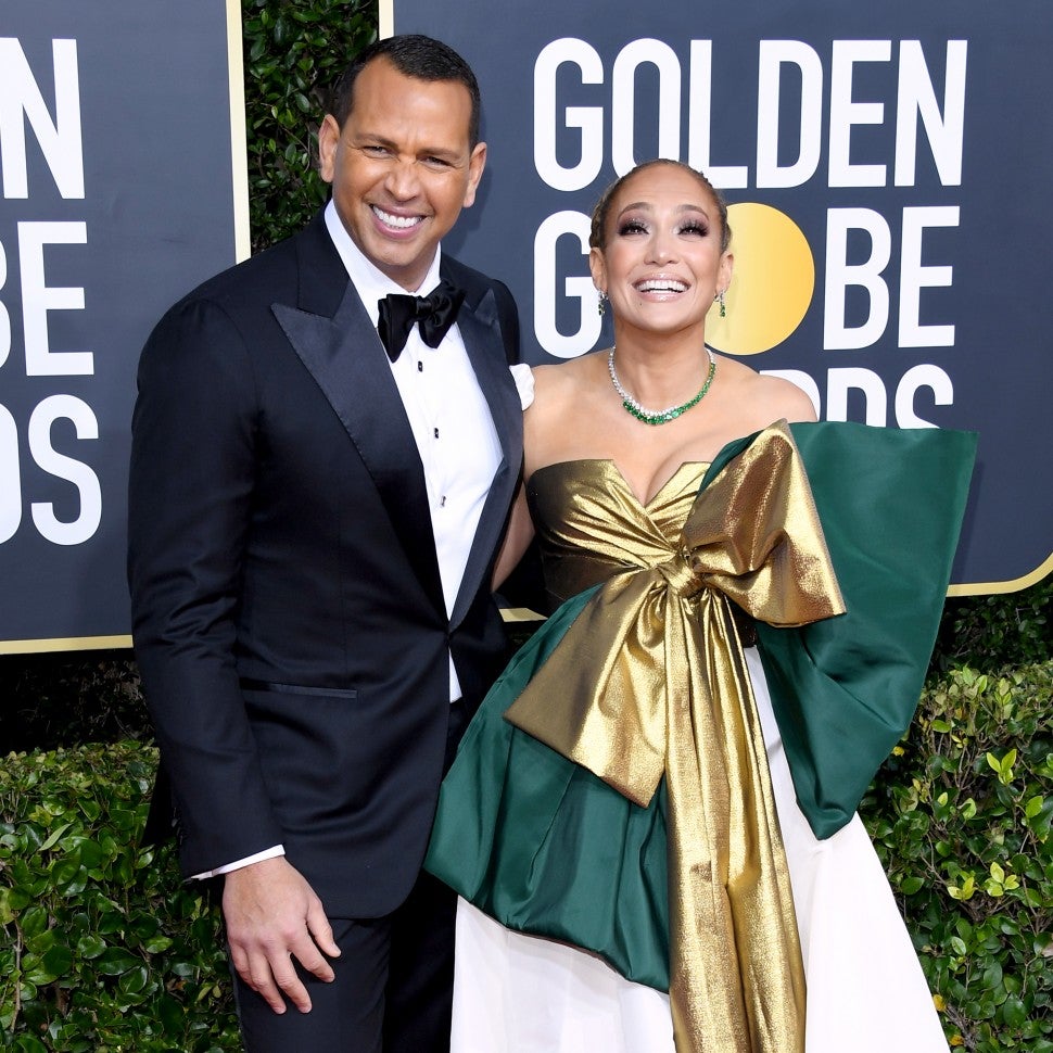 Alex Rodriguez and Jennifer Lopez at the 77th Annual Golden Globe Awards