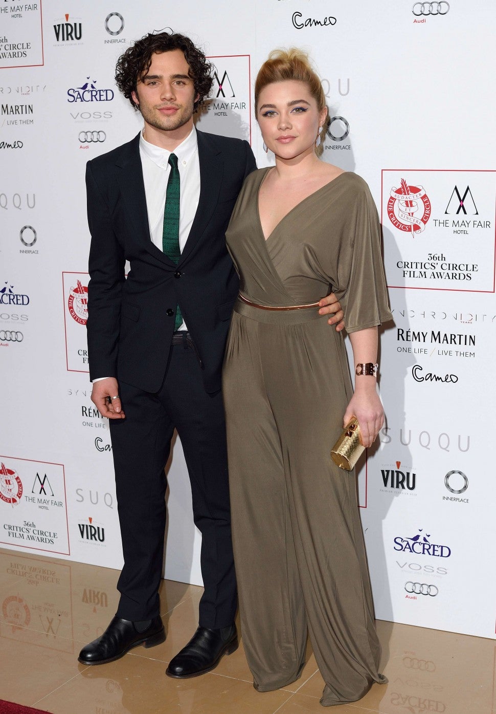 Toby Sebastian and Florence Pugh attend The London Critics' Circle Film Awards in 2016