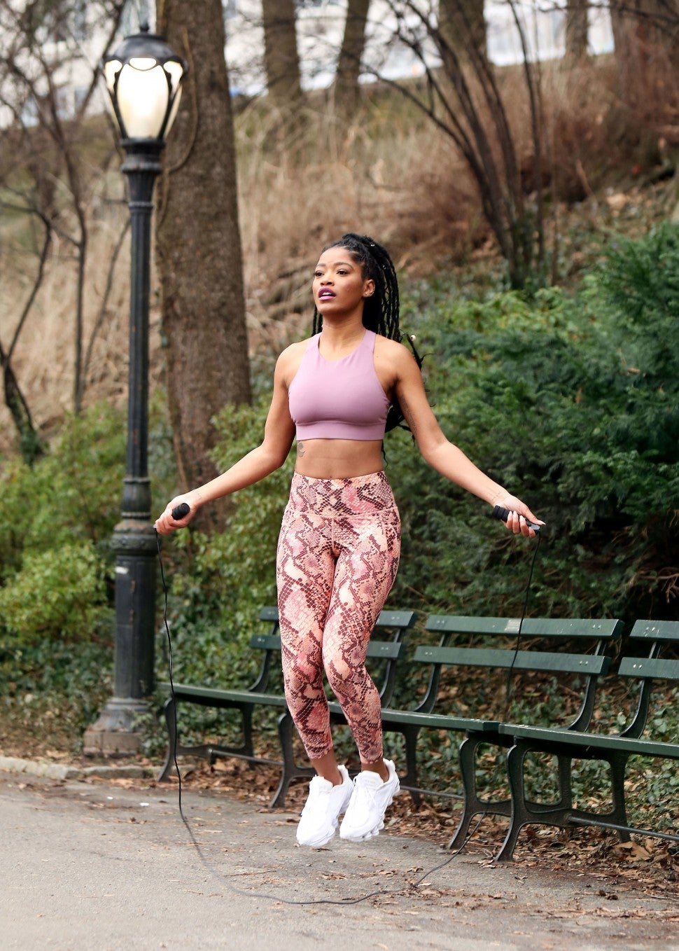 Keke Palmer in Old Navy leggings working out in Central Park
