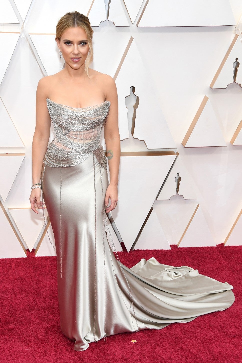 Scarlett Johansson Shines In Fringe Bustier Gown At 2020 Oscars
