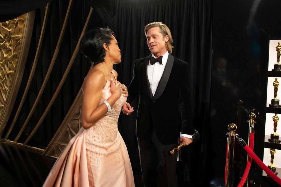Regina King and Brad Pitt at the 2020 Oscars