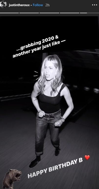 Jennifer Aniston on Justin Theroux's Instagram Stories