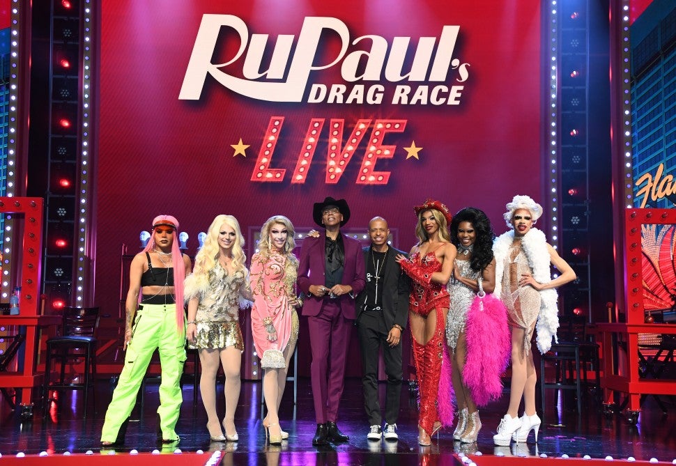 RuPaul and Jamal Sims on stage with the queens of 'RuPaul's Drag Race LIVE' in Las Vegas.