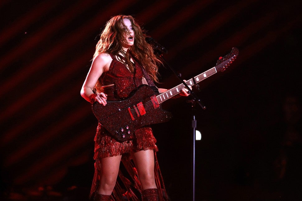 Shakira with guitar at Super Bowl