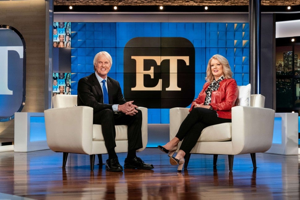 Mary Hart and John Tesh on the Entertainment Tonight stage
