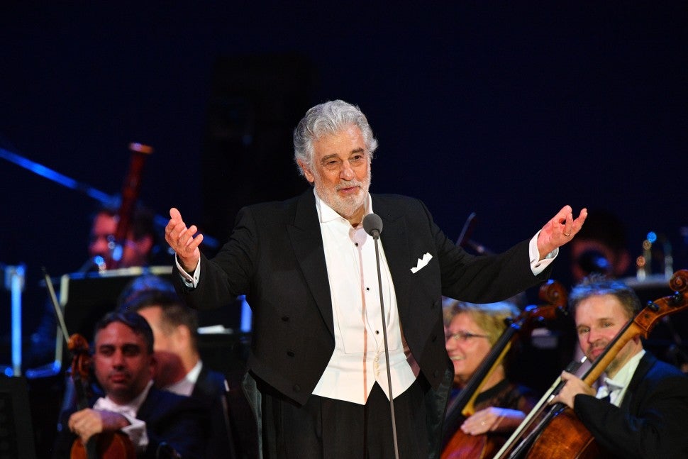 Spanish tenor Placido Domingo performs during his concert in the newly inaugurated sports and culture centre 'St Gellert Forum' in Szeged, southern Hungary, on August 28, 2019. 