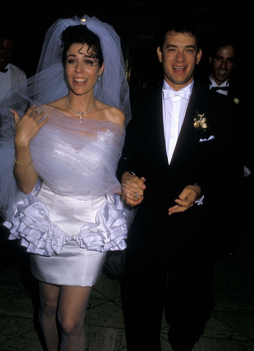 Rita Wilson and Tom Hanks attend their wedding reception on April 30, 1988 at Rex's in Los Angeles, California