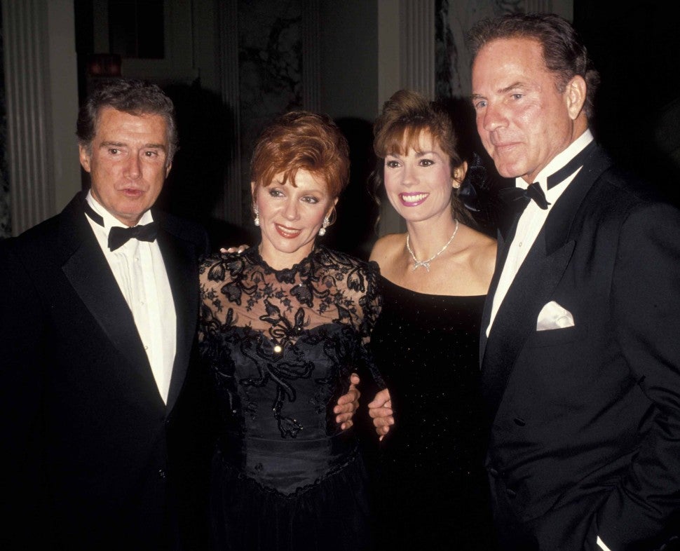 Regis Philbin, wife Joy Philbin, Kathy Lee Gifford and Frank Gifford attend Irish Chamber of Commerce Gala Honoring Regis Philbin and Kathy Lee Gifford on October 10, 1990 at the Waldorf Hotel in New York City.
