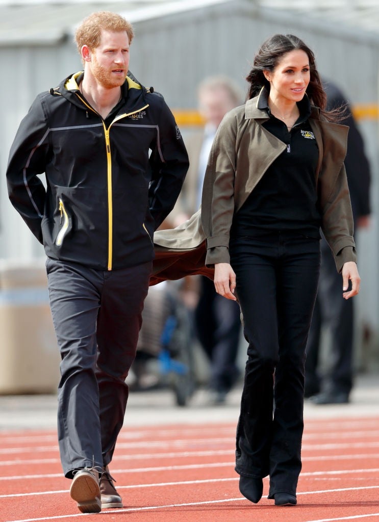 BATH, UNITED KINGDOM - APRIL 06: (EMBARGOED FOR PUBLICATION IN UK NEWSPAPERS UNTIL 24 HOURS AFTER CREATE DATE AND TIME) Prince Harry and Meghan Markle attend the UK Team Trials for the Invictus Games Sydney 2018 at the University of Bath on April 6, 2018 in Bath, England. (Photo by Max Mumby/Indigo/Getty Images)