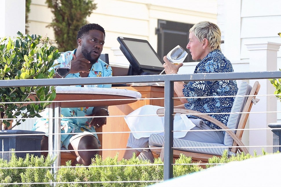 Ellen DeGeneres seen having lunch with Kevin Hart at the Rosewood Miramar in Montecito, CA