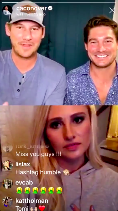 Austen Kroll and Craig Conover go live with Tomi Lahren on Instagram.