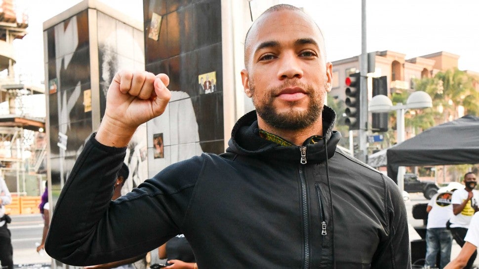 Kendrick Sampson poses for portrait at Black Lives Matter Los Angeles Hosts Election Day Marathon Party At The Polls at Staples Center on November 03, 2020 in Los Angeles, California. 
