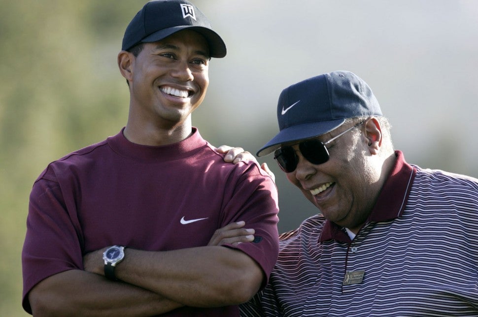 Tiger Woods with his father Earl Woods in 2004