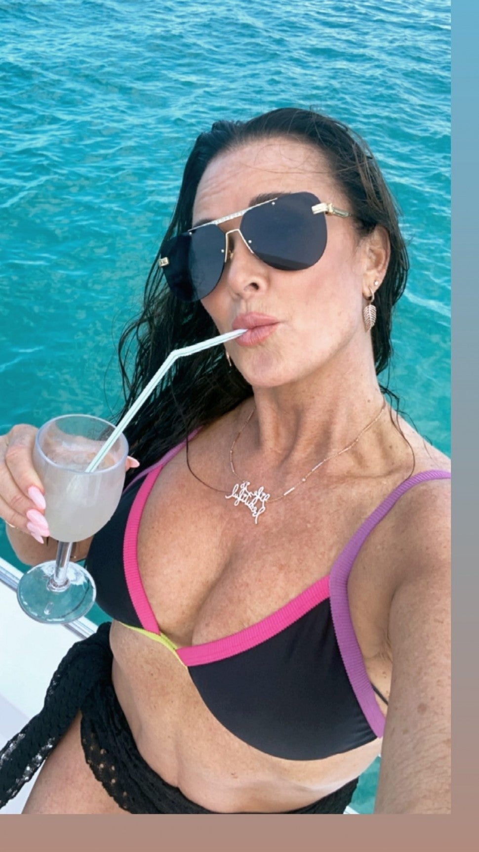 Kyle Richards snaps a selfie while filming the Real Housewives mash-up show for Peacock