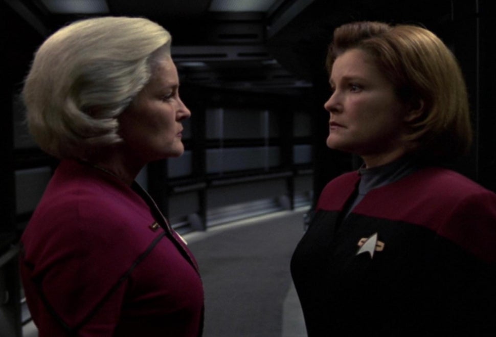 Mulgrew pulls double duty playing Admiral and Captain Janeway. 