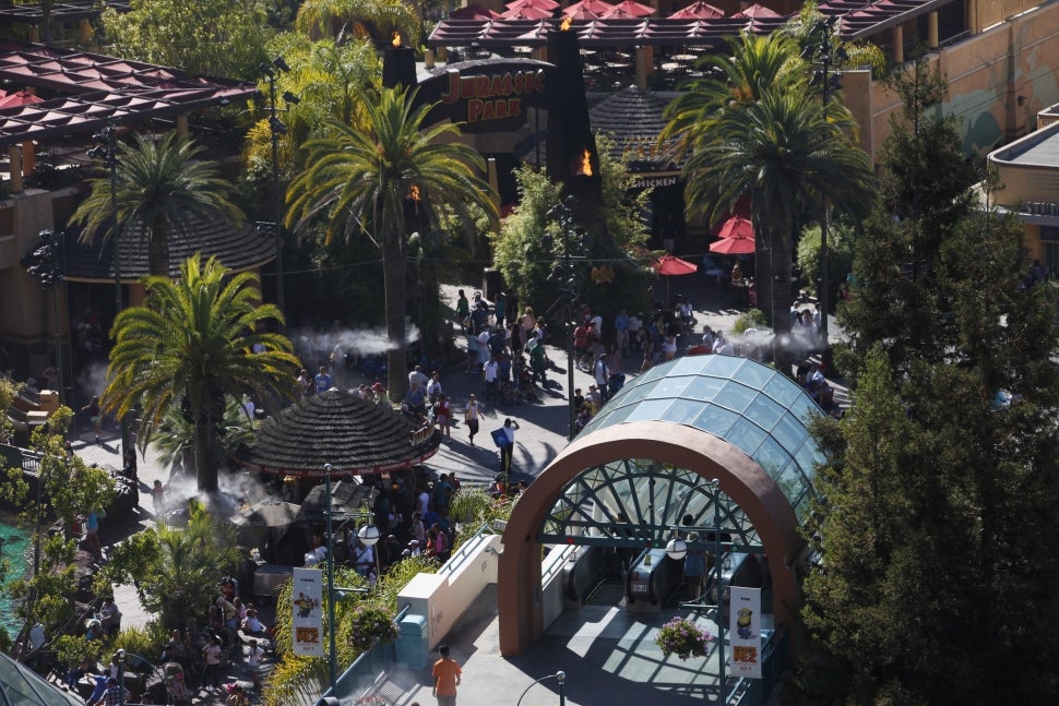 Jurassic Park: The Ride's entrance on the lower lot of Universal Studios Hollywood.