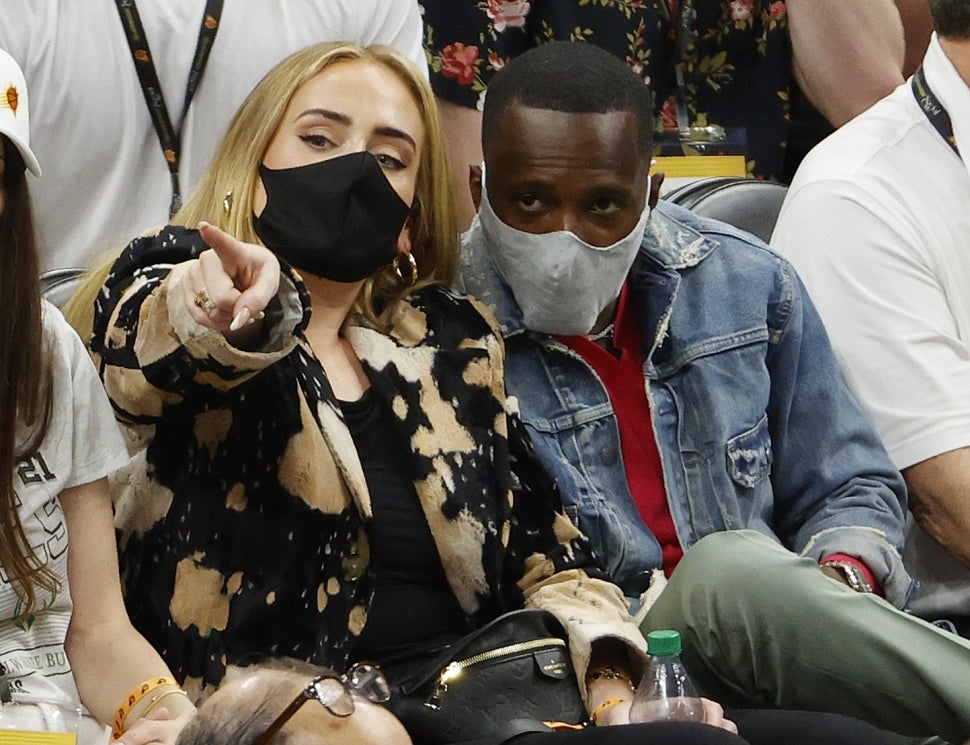  Singer Adele looks on during the first half in Game Five of the NBA Finals between the Milwaukee Bucks and the Phoenix Suns at Footprint Center on July 17, 2021 in Phoenix, Arizona. 