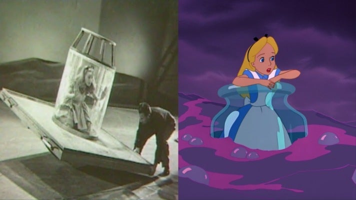 Side by side photos of Beaumont doing another live-action performance (left) and the final animated rendering (right).