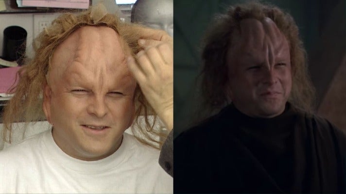 Left: Jason Alexander behind the scenes. Right: Jason Alexander on Star Trek: Voyager.