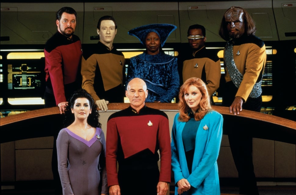 Whoopi Goldberg appears in a cast photo for Star Trek: The Next Generation.