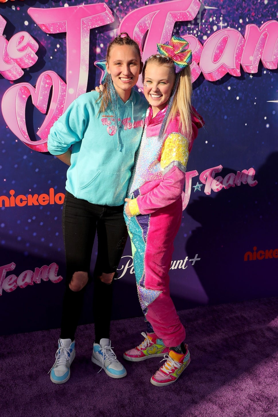 Kylie Prew and JoJo Siwa attend a drive-in screening and performance for the Paramount+ original movie "The J Team" at the Rose Bowl on September 03, 2021 in Pasadena, California.