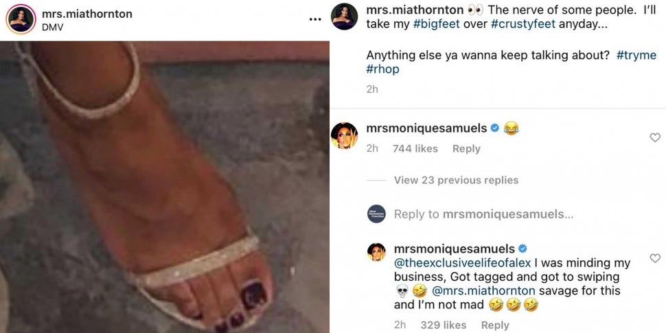 Mia Thornton posted then deleted an Instagram about Candiace Dillard's feet