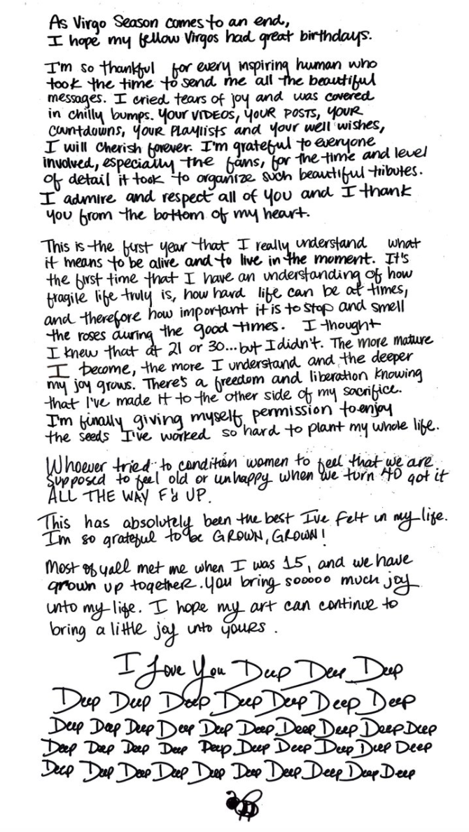 Beyoncé birthday letter