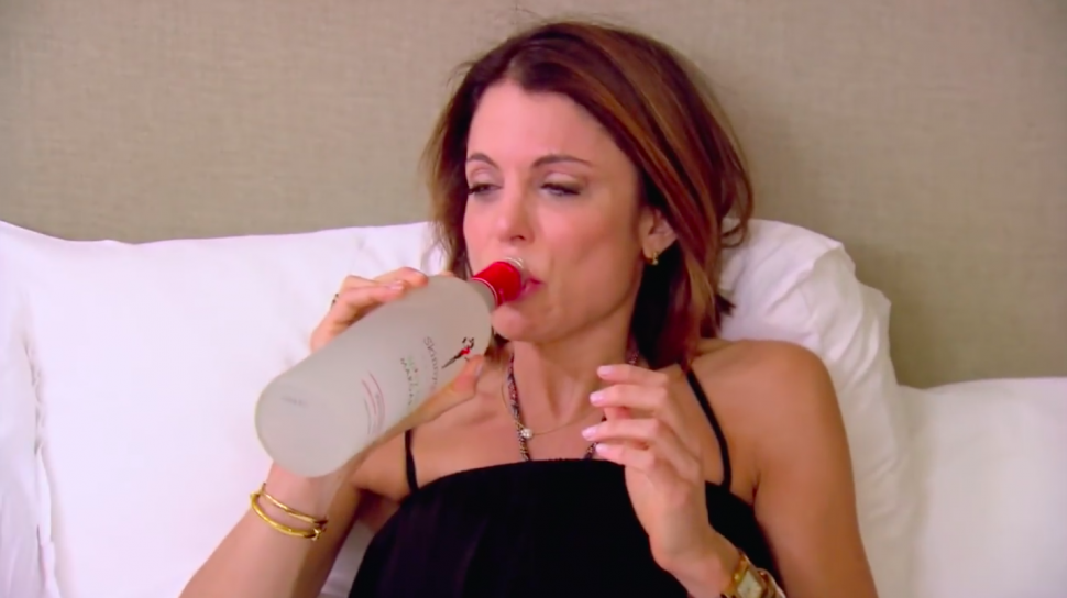Bethenny Frankel drinks straight from a Skinnygirl bottle on The Real Housewives of New York City