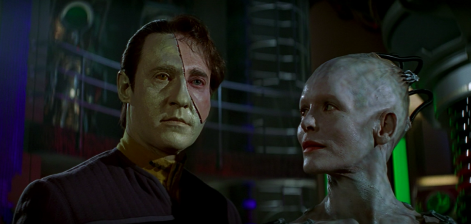 Data and the Borg Queen stand side by side in 'Star Trek: The First Contact.'