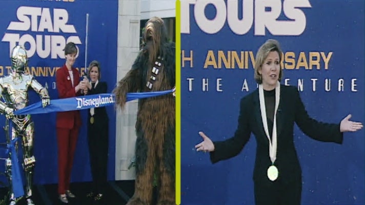 Carrie Fisher at the 10th anniversary celebration for Star Tours.