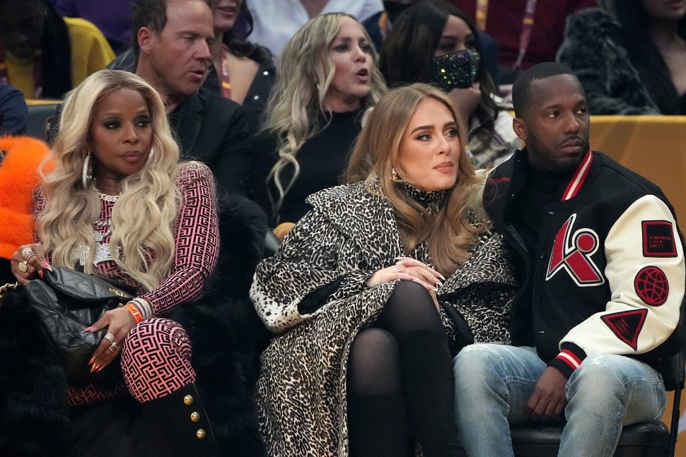 Mary J. Blige, Adele and Rich Paul sit courtside at the NBA All-Star Game.