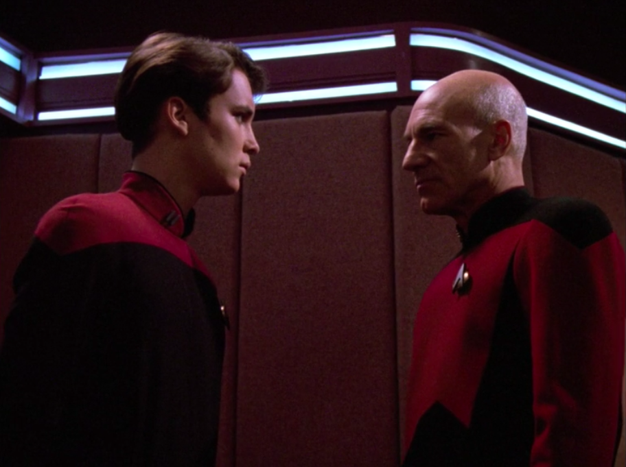 Wil Wheaton and Patrick Stewart in "The First Duty."