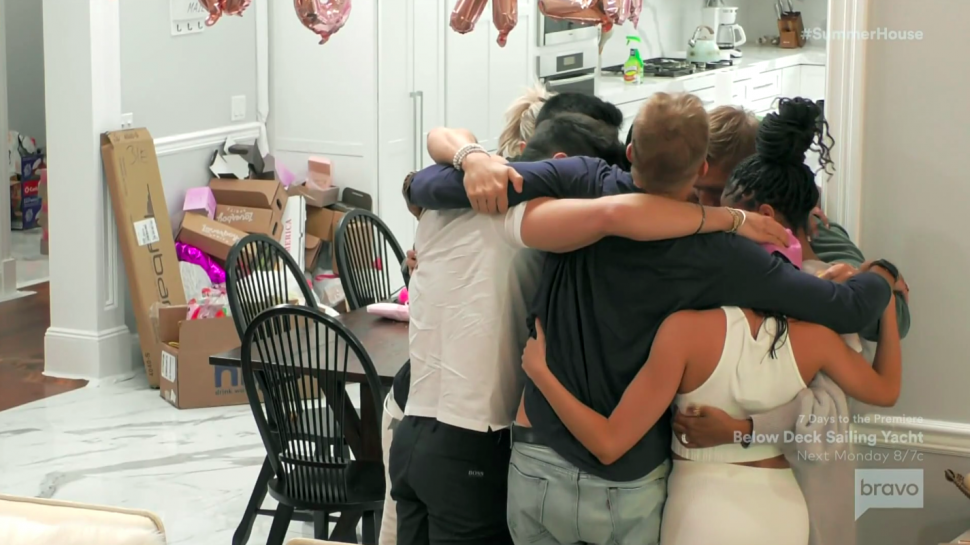 The 'Summer House' cast gathers for a group hug after an emotional house meeting.