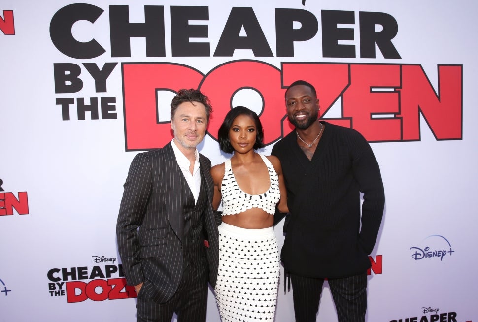 Zach Braff, Gabrielle Union and Dwyane Wade attend the World Premiere of "Cheaper By the Dozen" at El Capitan Theatre in Hollywood, California on March 16, 2022.
