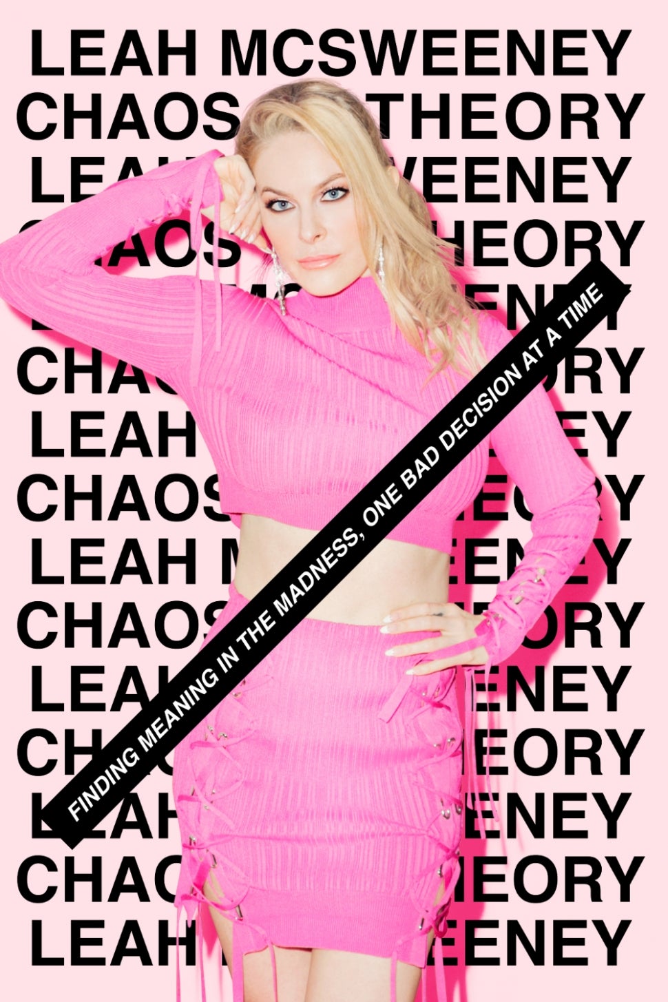 Leah McSweeney is pretty in pink on the cover of her debut book, Chaos Theory