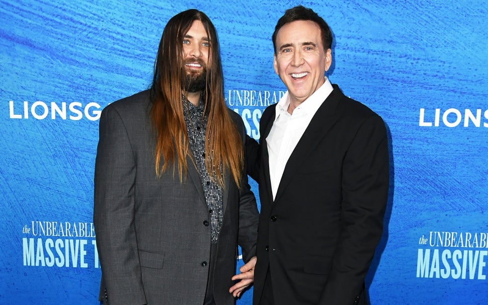 Weston Coppola Cage and Nicolas Cage attend the Los Angeles special screening of "The Unbearable Weight of Massive Talent" at DGA Theater Complex on April 18, 2022 in Los Angeles, California.