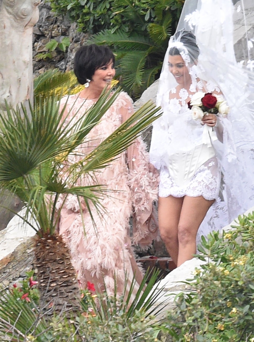Kourtney Kardashian Is a Vision in Short White Wedding Dress and Long Veil:  All The Details | Entertainment Tonight