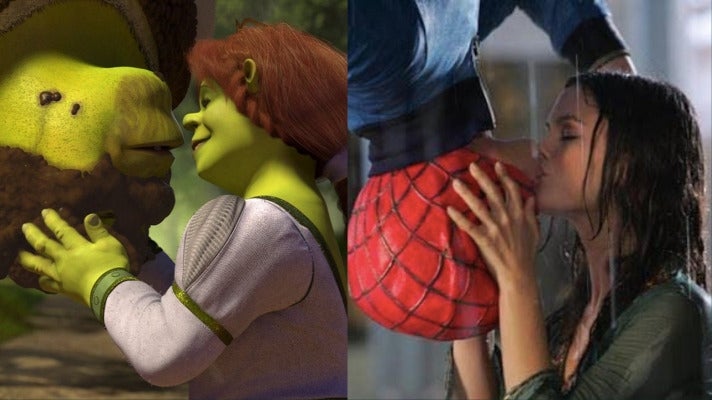 Left: Shrek 2's homage to the upside down kiss. Right: The O.C.'s homage to the upside down kiss.