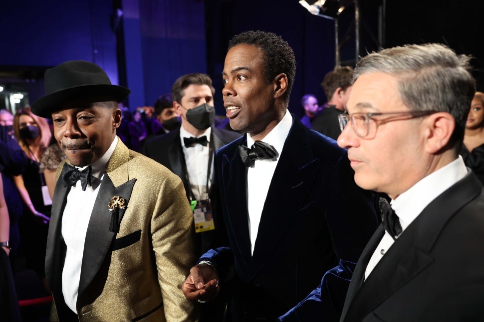 Will Packer with Chris Rock backstage during the show at the 94th Academy Awards at the Dolby Theatre at Ovation Hollywood on Sunday, March 27, 2022.