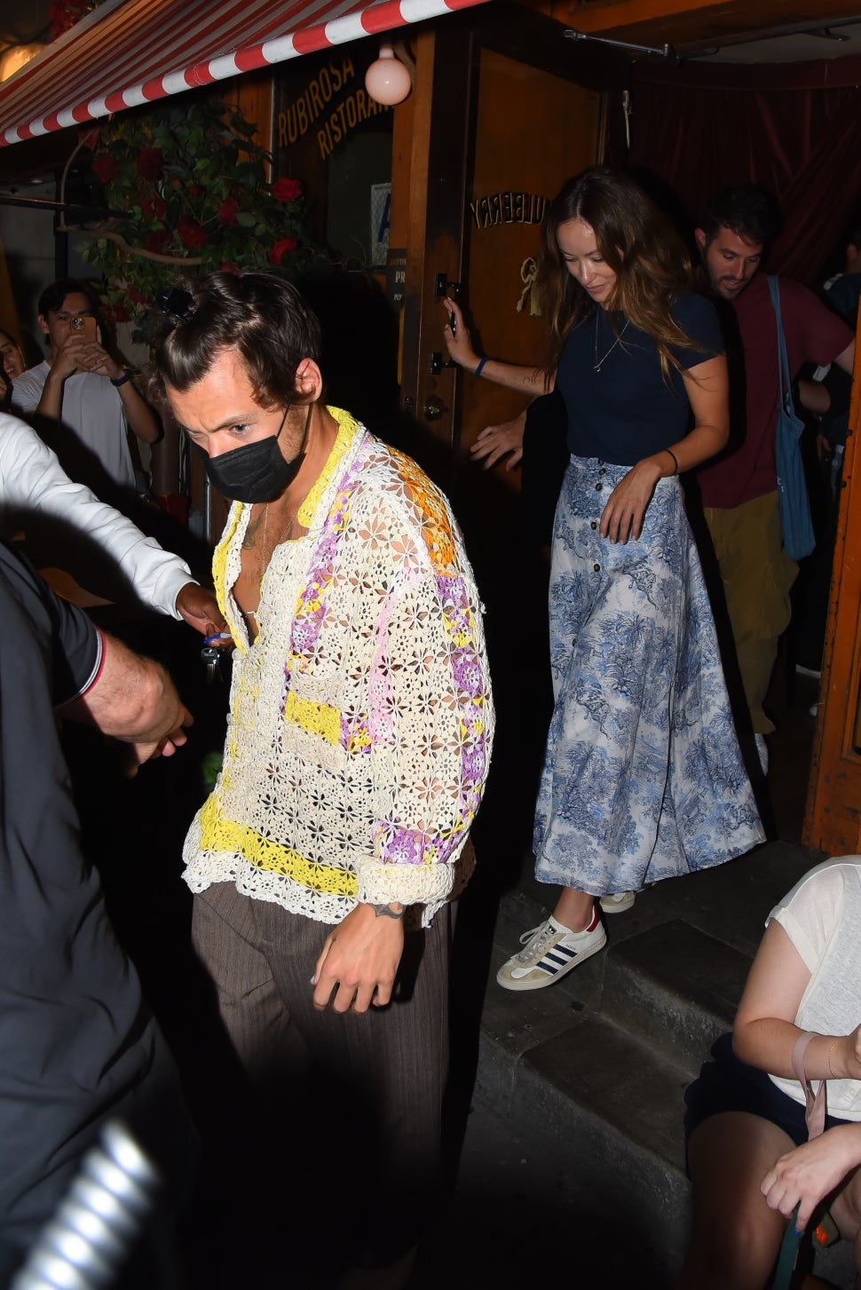Harry Styles and Olivia Wilde are seen leaving Rubirosa Italian Restaurant in SoHo on August 18, 2022 in New York City.
