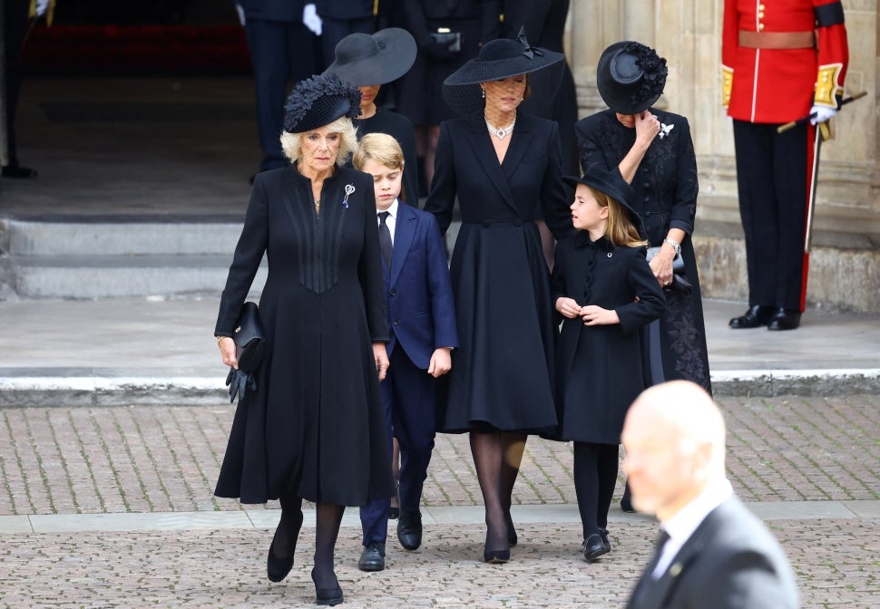 Camilla, Queen Consort, Prince George, Princess Charlotte, Catherine, Princess of Wales, Meghan, Duchess of Sussex, and Sophie, Countess of Wessex 