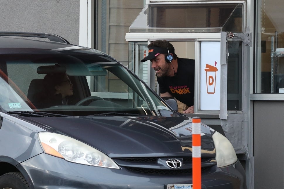 Ben Affleck takes orders at Dunkin Donuts