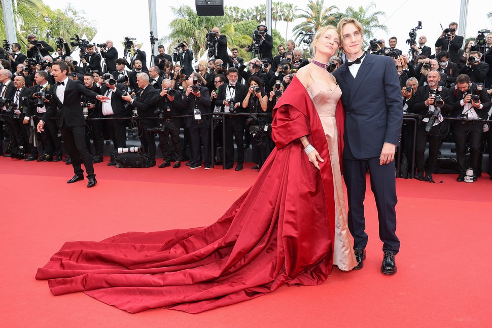 Uma Thurman Smiles With Son Levon on Cannes Film Festival Red Carpet | Entertainment Tonight