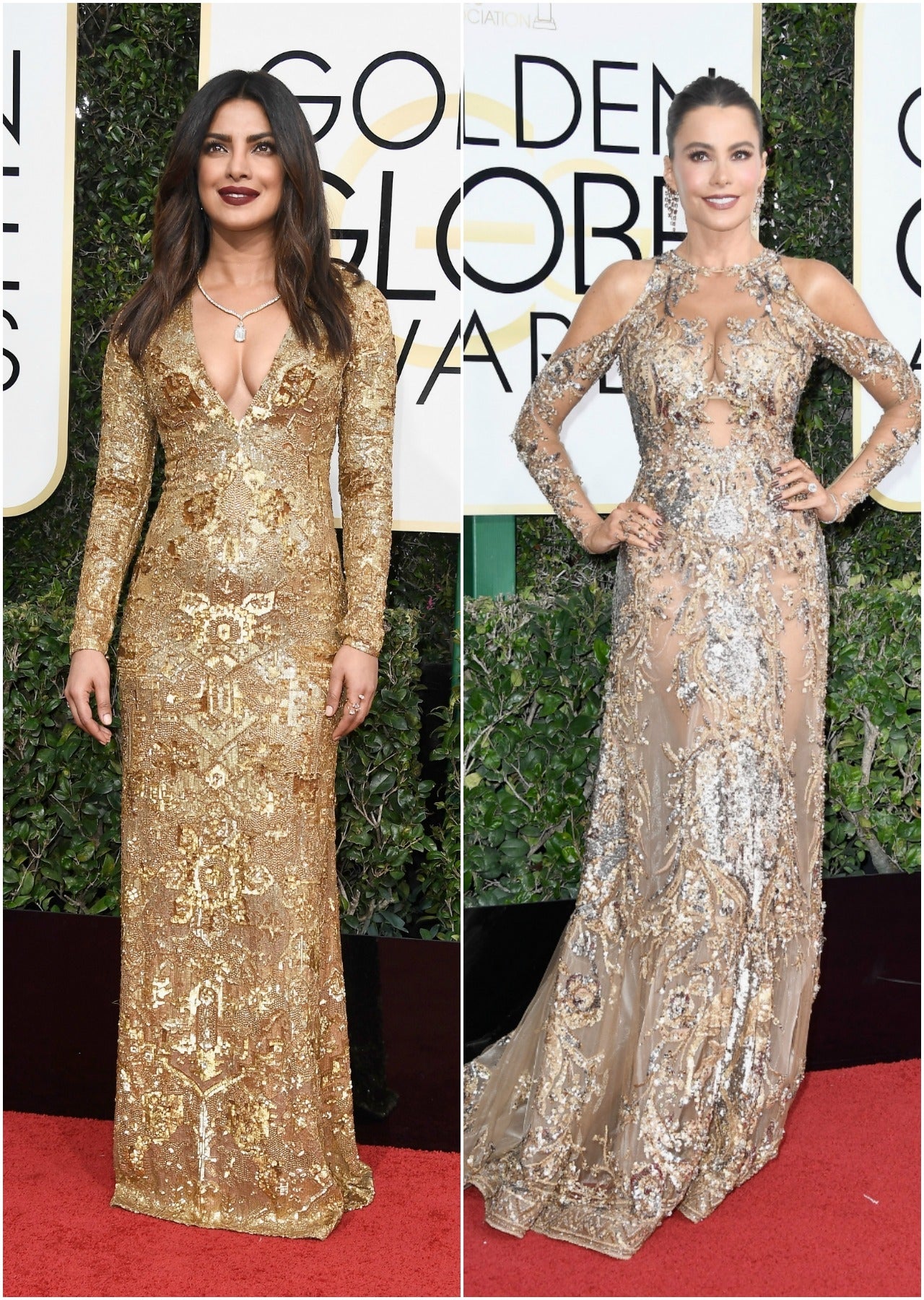 Priyanka Chopra and Sofia Vergara Are Total Golden Globes Twins in Matching Gold Gowns -- See the Pic