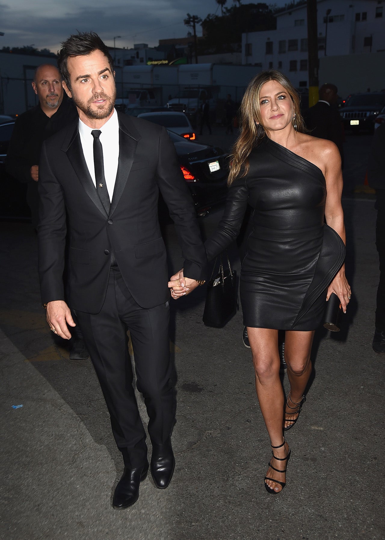 Jennifer Aniston Supports Justin Theroux in a Sexy Black Leather Mini-Dress  at 'The Leftovers' Premiere | Entertainment Tonight