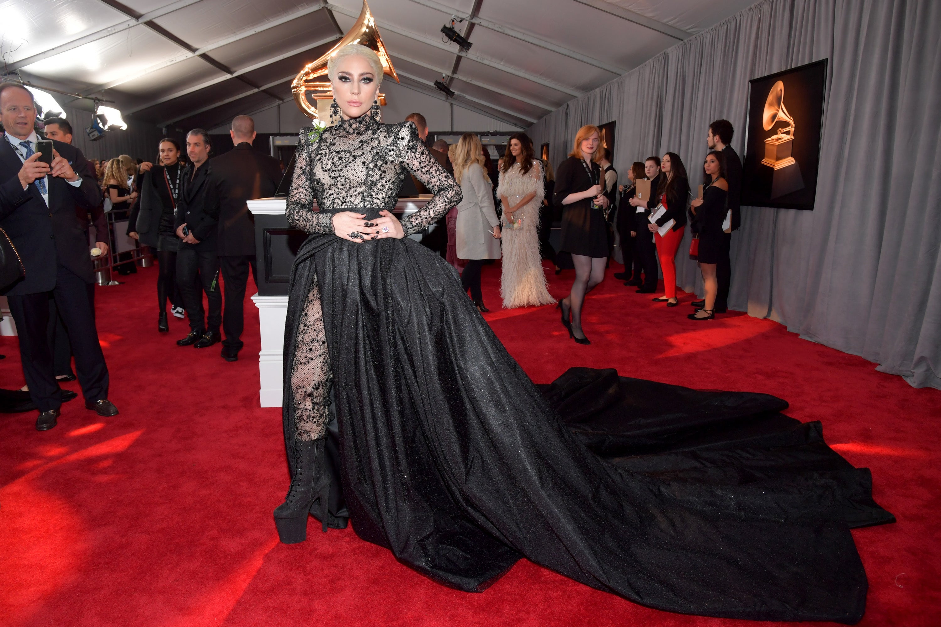 Lady Gaga Rocks the 2018 GRAMMYs Red Carpet in Dazzling Black Gown -- See  the Look! | Entertainment Tonight