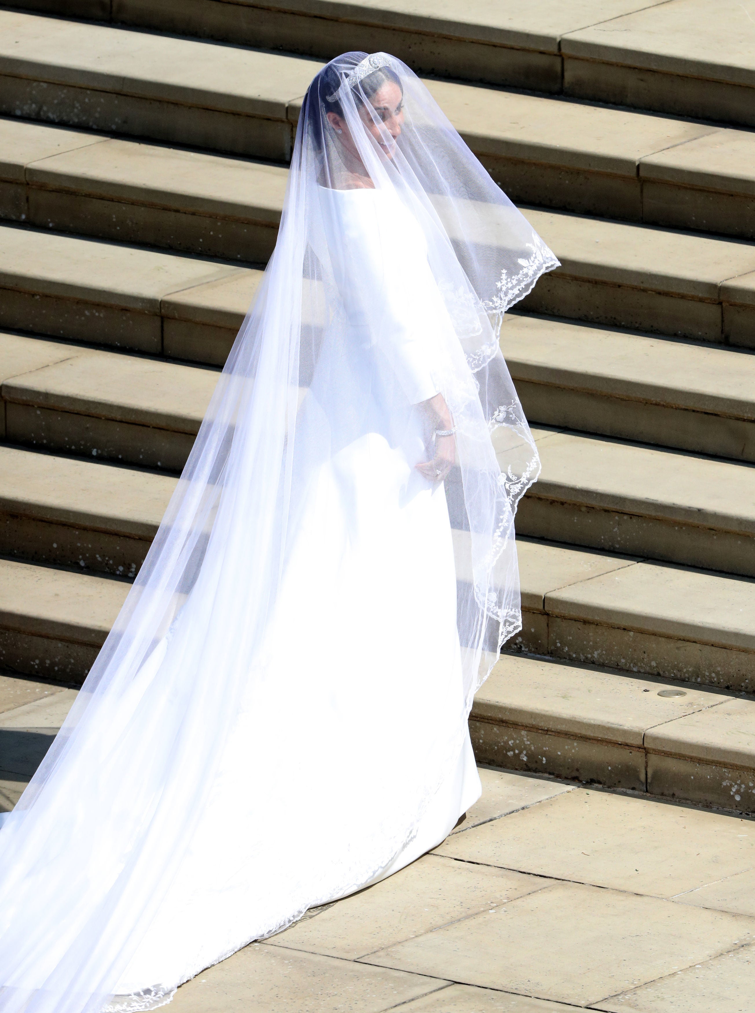 meghan markle's dress designer Meghan Markle's Wedding Dress Designer Reveals the 'Something Blue'  Included in the Gown