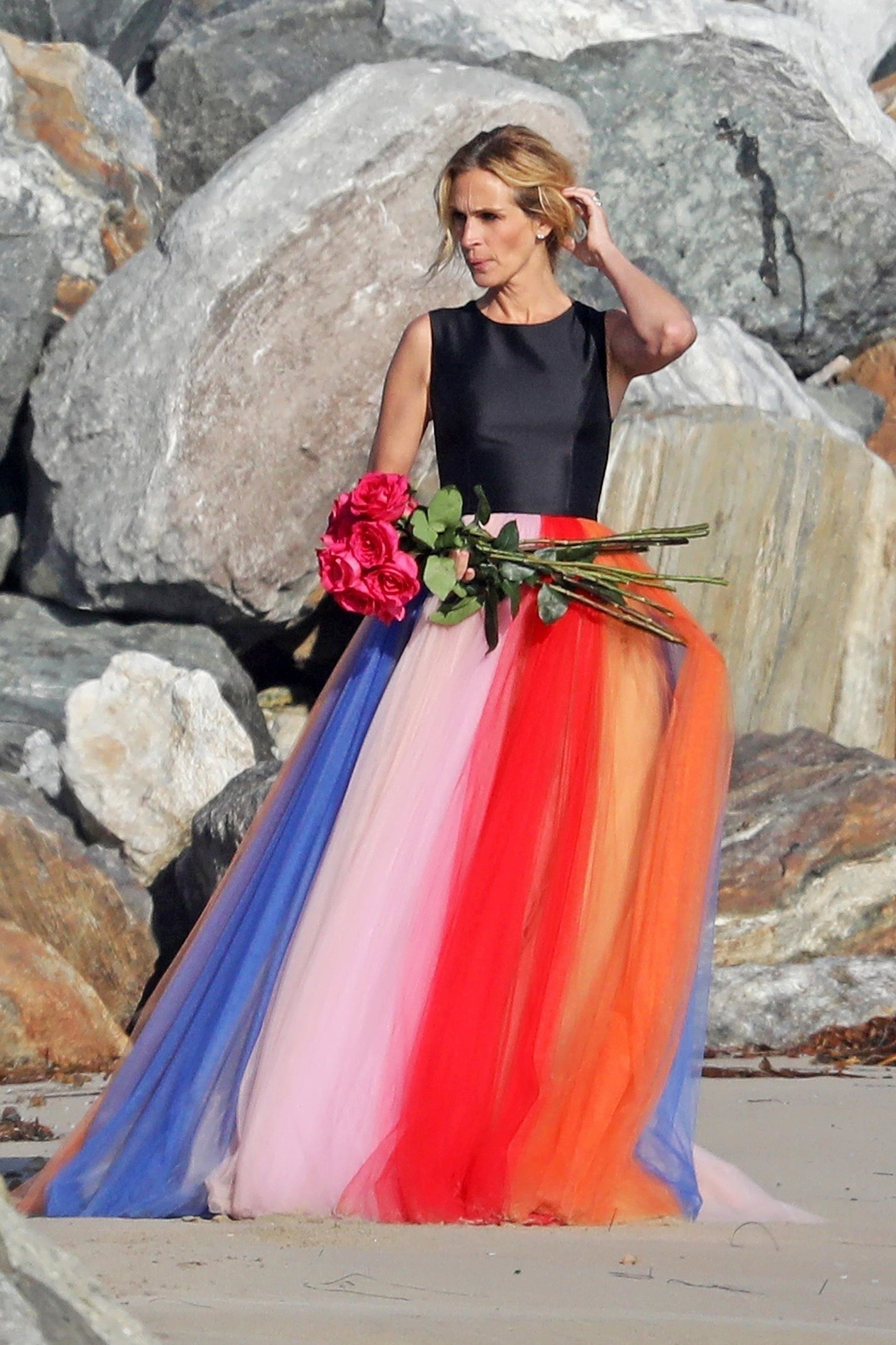 julia roberts bridesmaid dress Blue Floral Smocked Shoulder Tie Maternity Maxi Dress main image 1