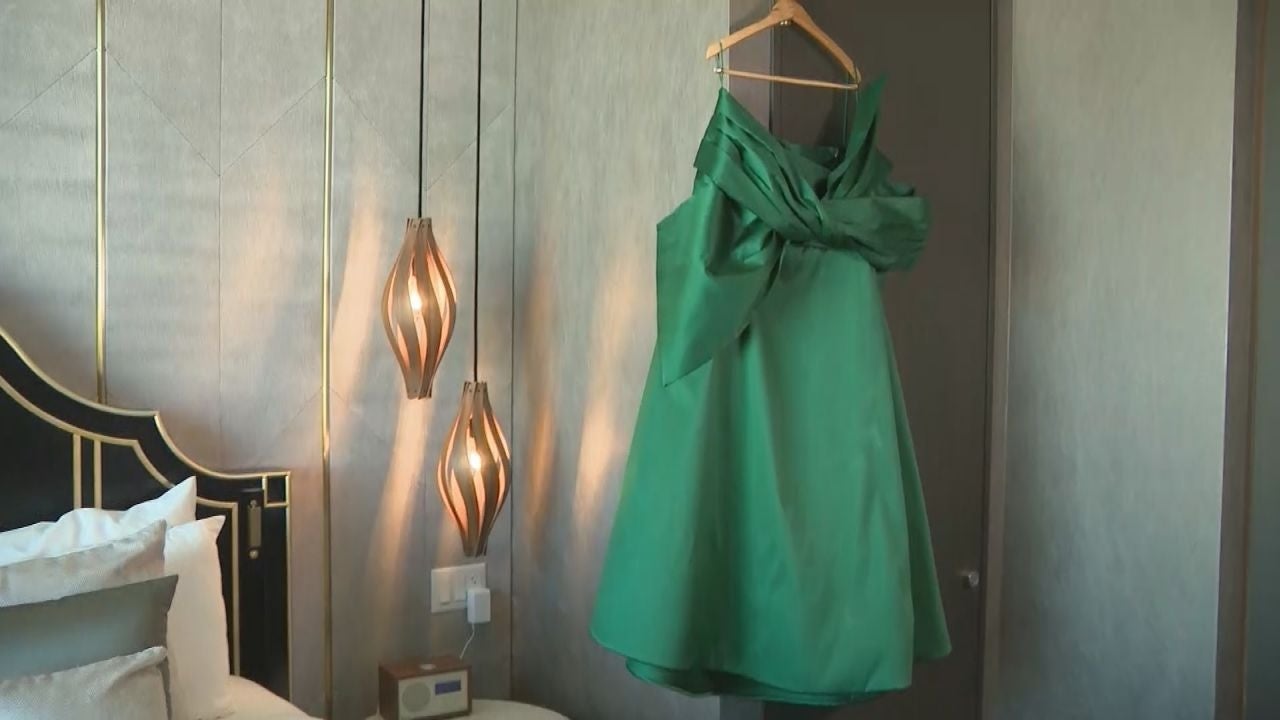 chrissy metz green dress Gets Ready for the Emmys With ET -- While Texting Her 'This Is Us' Co-Stars (Exclusive) nonpreview