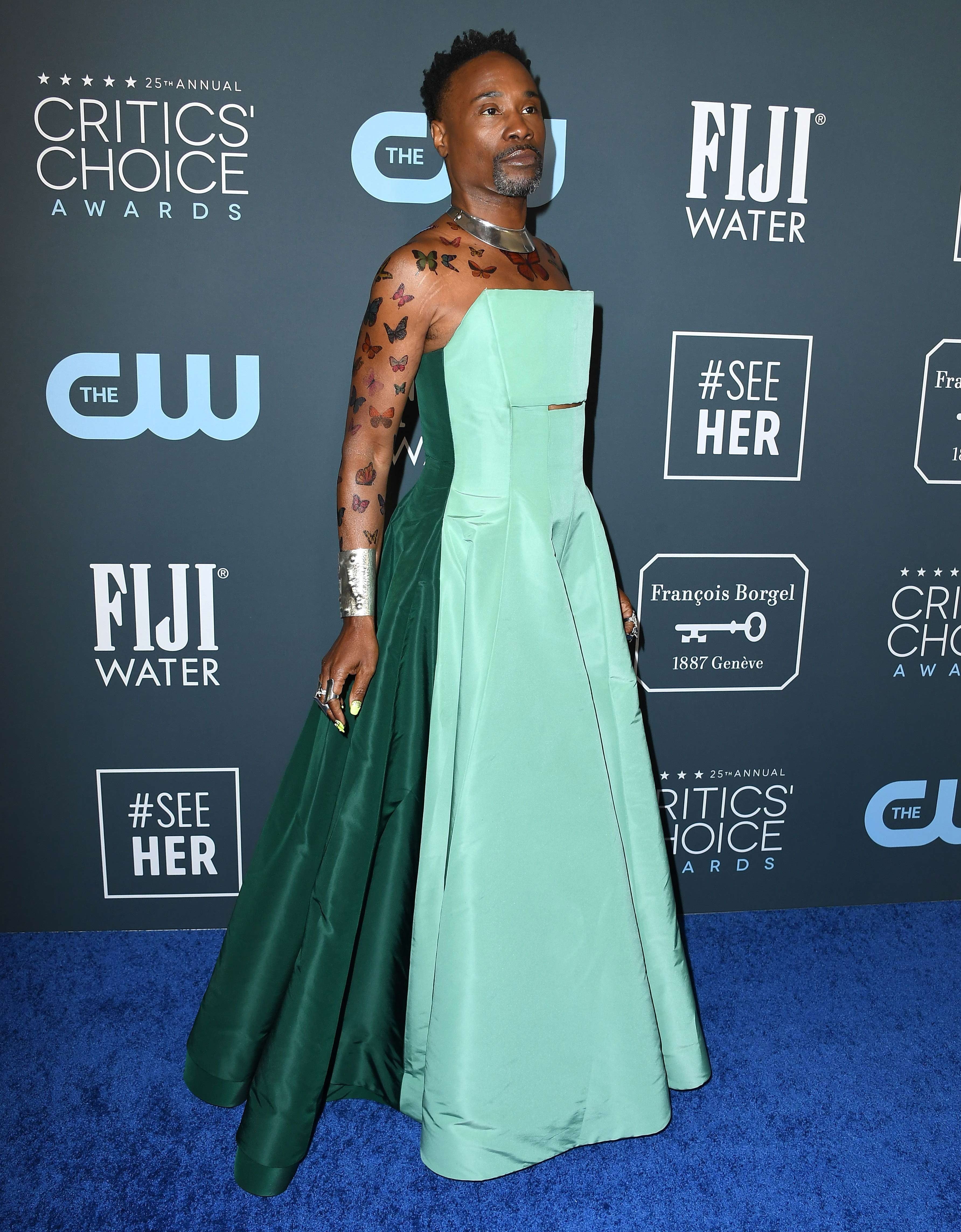 billy porter blue dress 2020 Critics' Choice Awards: Stuns in Two-Tone Teal Jumpsuit Gown Q2 2025 Ever-Pretty Sage Green Bridesmaid Color:Navy Blue/Silver